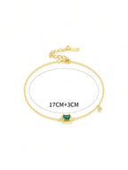 Emerald Accent Dainty Gold Bracelet