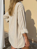 Beige Striped Button-Down Relaxed Shirt