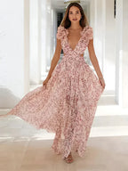Giuliana Elevated Long Dress with Ruffled Shoulders Everyday Luxe Edit