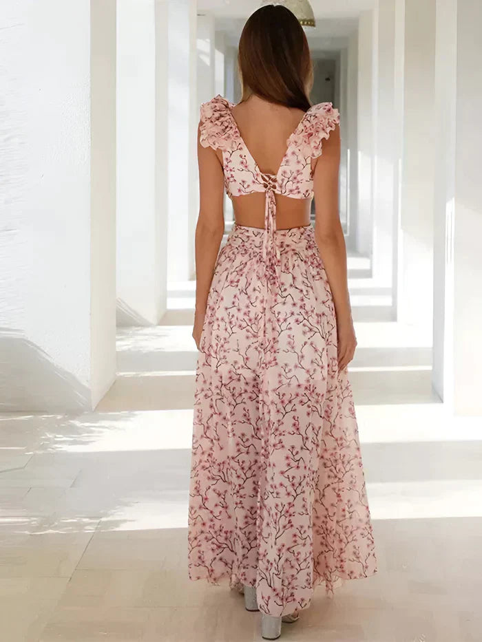 Giuliana Elevated Long Dress with Ruffled Shoulders Everyday Luxe Edit