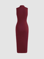 Sleeveless Round Neck Pleated Slit Dress