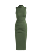 Sleeveless Round Neck Pleated Slit Dress