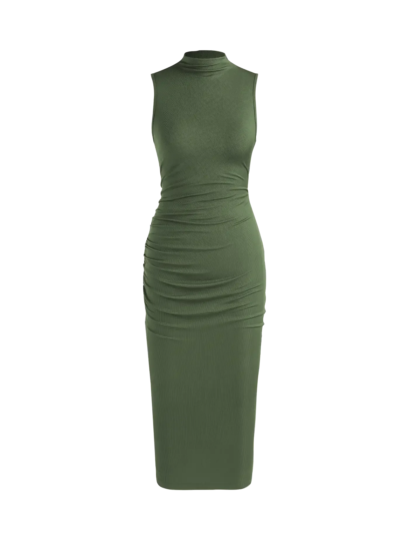 Sleeveless Round Neck Pleated Slit Dress