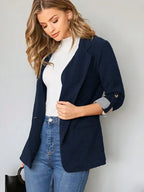 Lapel Notch Collar Roll Tab Sleeve Blazer