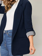 Lapel Notch Collar Roll Tab Sleeve Blazer