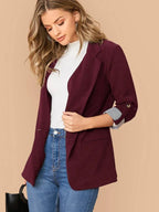 Lapel Notch Collar Roll Tab Sleeve Blazer