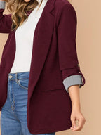 Lapel Notch Collar Roll Tab Sleeve Blazer