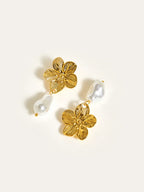 Baroque Pearl & Flower Stud Earrings
