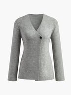 Plain V-Neck Button Soft Knit Top