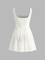 Semi-Sheer Solid Square Neckline Short Dress