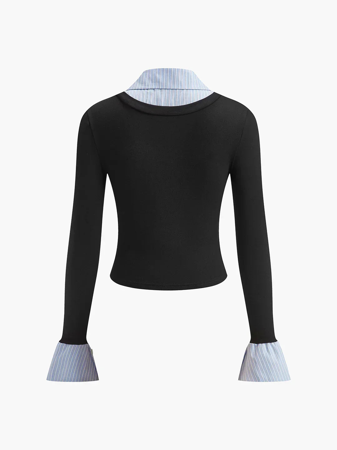 Layered Contrast-Collar Knit Top with Shirt Detail