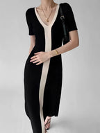 Always Elegant Contrast-Trim Midi Dress