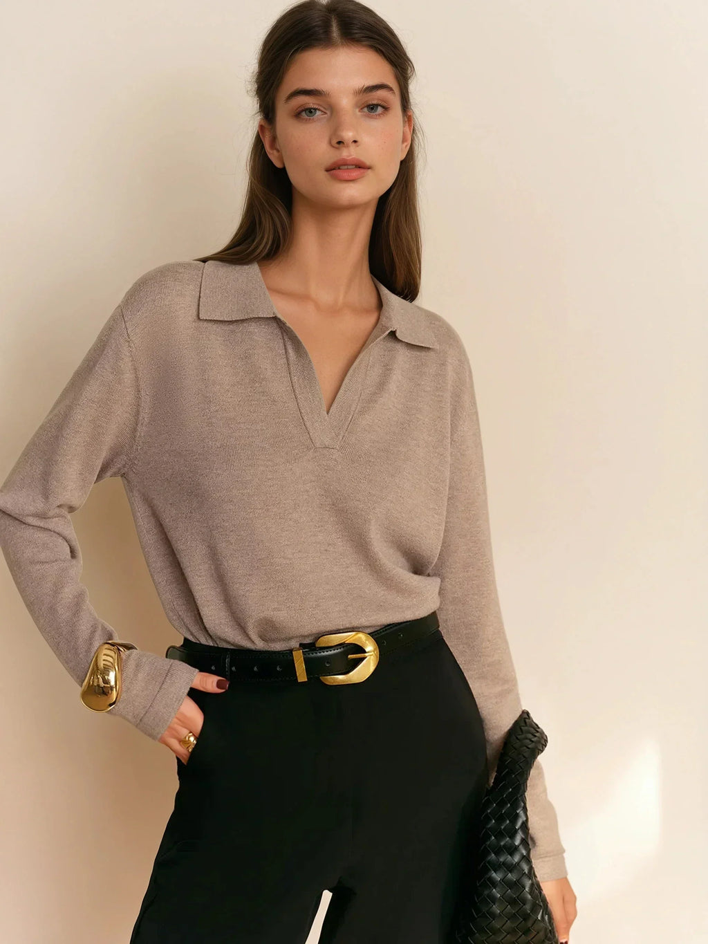 Minimalist Style Knit Polo Sweater