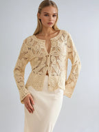 Vintage Crochet Lace Cardigan With Scalloped Edge Details
