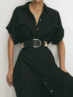Always Elegant Polo Pockets Tied Midi Dress