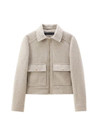Tweed Lapel Zipper Jacket