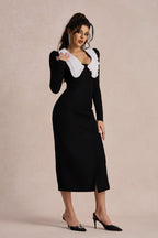 Kathy Peter Pan Collar V neck Midi Dress