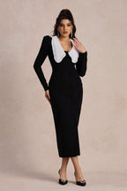 Kathy Peter Pan Collar V neck Midi Dress