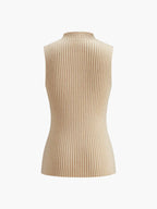 Casual Style Turtleneck Sleeveless Top
