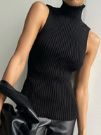 Casual Style Turtleneck Sleeveless Top