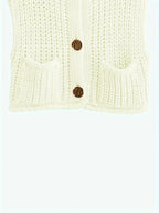 Pocket Sleeveless Short Knitted Cardigan Vest
