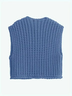 Pocket Sleeveless Short Knitted Cardigan Vest