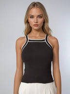 Elegant Style Contrast Trim Knit Tank Top
