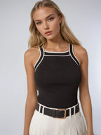 Elegant Style Contrast Trim Knit Tank Top