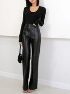 Elegant High Waist Faux Leather Pants