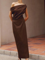 Asymmetric Shoulder Slim Fit Dress