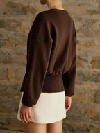 One Button Long Sleeve Waist-controlled Top