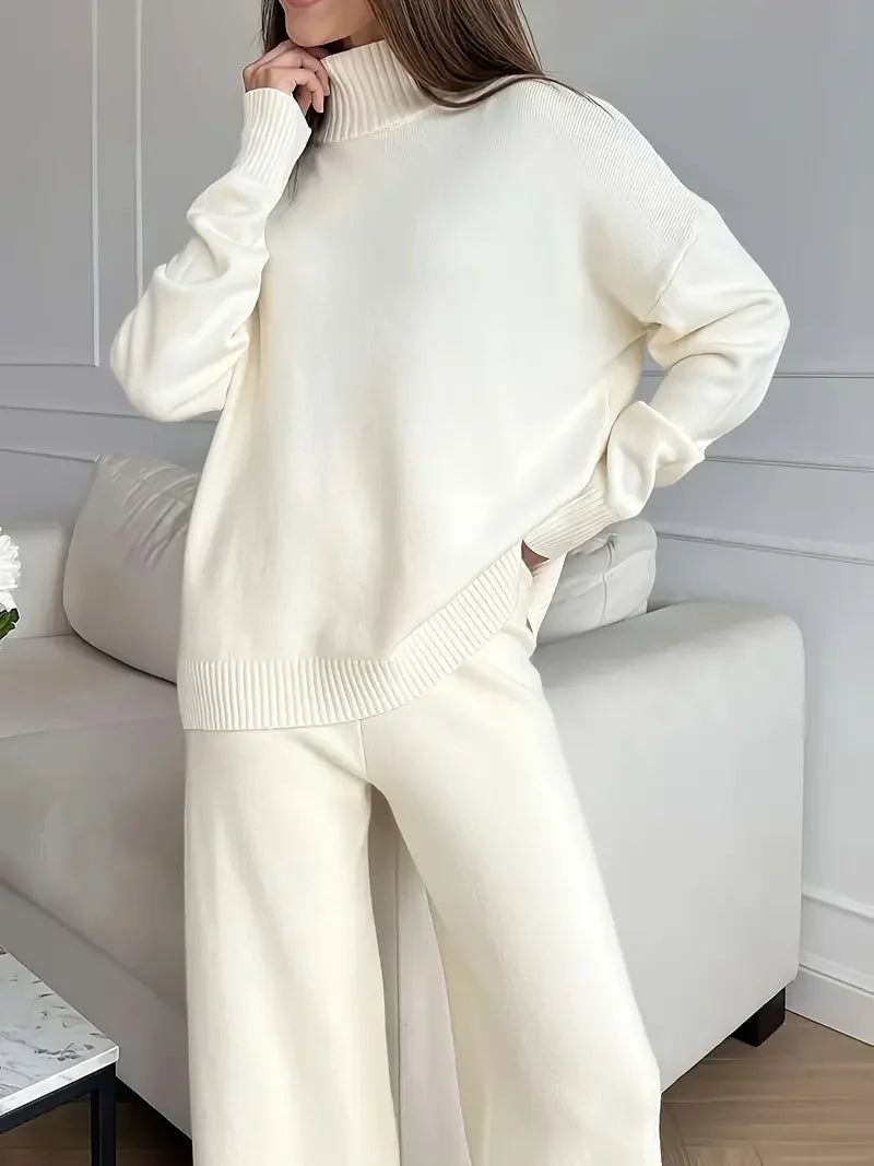 Solid Color Turtleneck Knitting Matching Set
