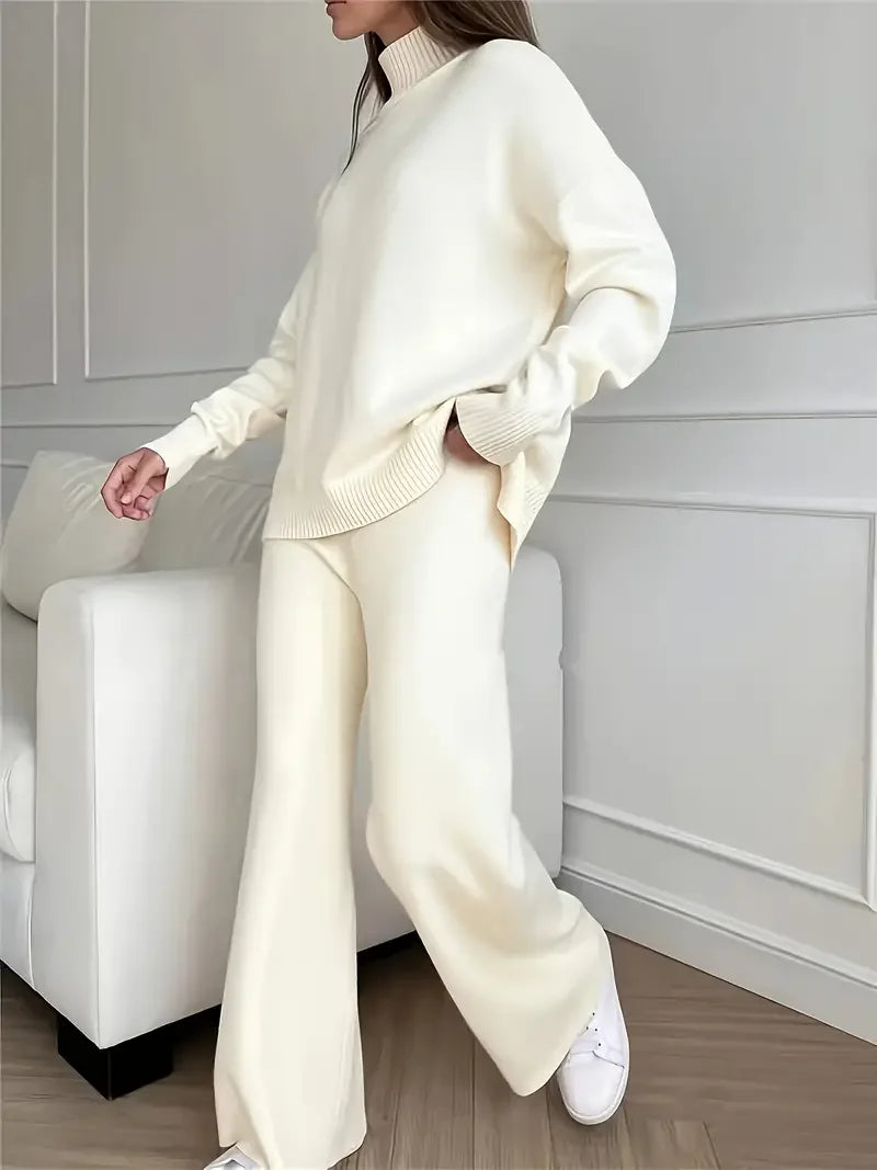 Solid Color Turtleneck Knitting Matching Set