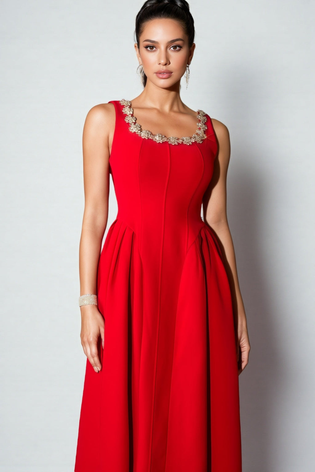 Temp Crystal Embellished Sleeveless Midi Dress