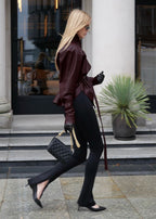 Bordeaux Faux Leather Belted Jacket – Structured Fit