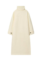 Women’s White Long Wool-Blend Coat with High Collar