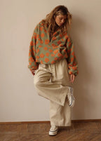 Floral Sherpa Half-Zip Pullover Jacket – Cozy Oversized Fleece Top