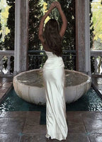 Ivory Draped Strapless Satin Maxi Dress
