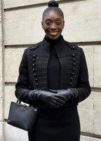 Women’s Cropped Military Jacket – Structured Black Statement Blazer Coat