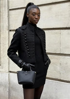 Women’s Cropped Military Jacket – Structured Black Statement Blazer Coat