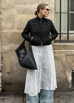Women’s Cropped Military Jacket – Structured Black Statement Blazer Coat