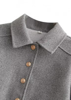 Women’s Cropped Button Front Jacket – Structured Short Fall Coat with Gold Buttons