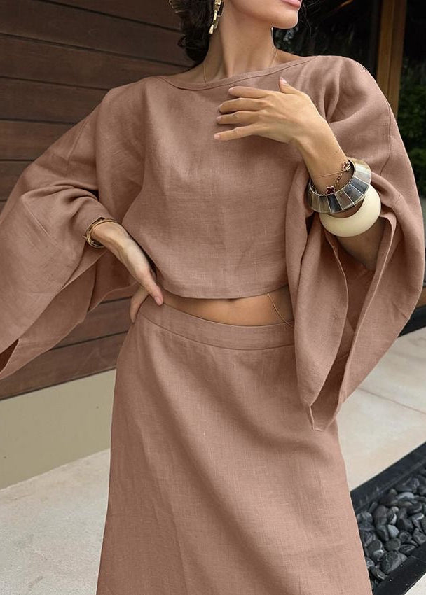 Luna Linen Two-Piece Set – Crop Top and Maxi Skirt Outfit
