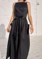 Skyline Tie-Waist Midi Dress – Sleeveless Pocket Summer Dress