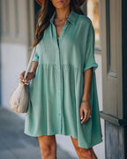 Hails Linen Blend Button Down Shirt Dress Sage