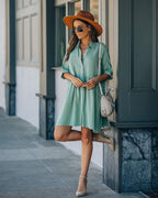 Hails Linen Blend Button Down Shirt Dress Sage