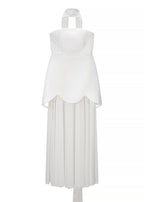 Aurelia Pearl Drape Maxi Dress – Strapless Corset Evening Gown with Scarf Detail