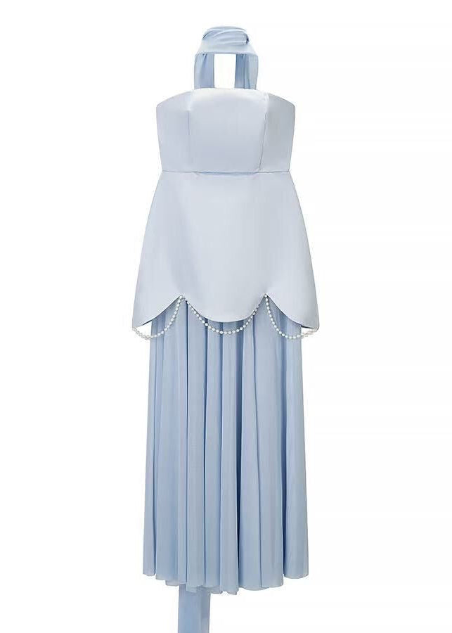 Aurelia Pearl Drape Maxi Dress – Strapless Corset Evening Gown with Scarf Detail