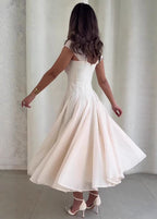 Rosaline Corset Midi Dress – Structured Waist Flowy A-Line Evening Dress
