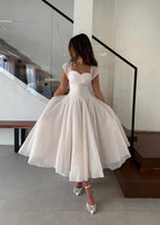 Rosaline Corset Midi Dress – Structured Waist Flowy A-Line Evening Dress